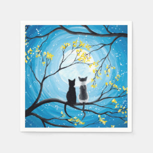 Serviette Jetable Lune lunaire avec chats