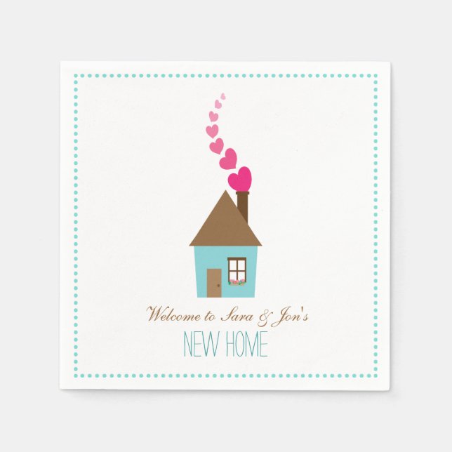 Serviette Jetable Maison et Coeurs, Bienvenue dans Nouvelle Maison P (Devant)