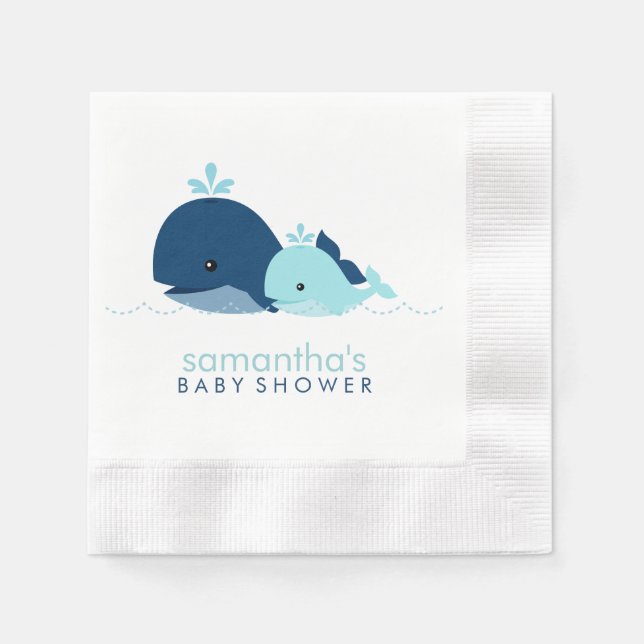 Serviette Jetable Maman et Baby Whale Baby shower {blue} (Devant)
