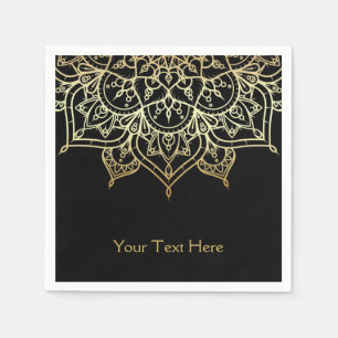 Serviette Jetable Mandala doré Soirée Glamour Moderne Noir Chic