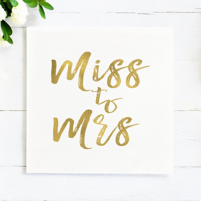Serviette Jetable Manque à Mme Fête des mariées Gold Foil Script (Créateur téléchargé)