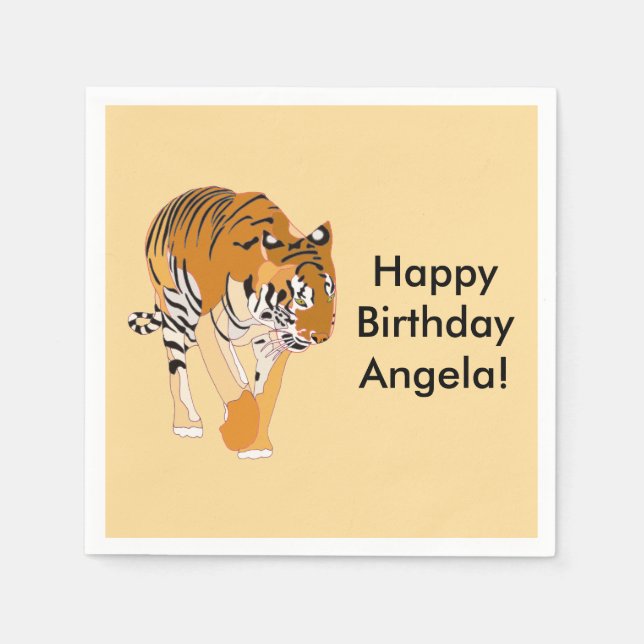 Serviette Jetable Marcher Tigre personnalisées serviettes d'annivers (Devant)
