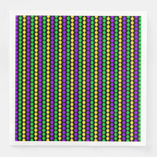 Serviette Jetable Mardi Gras Vert, Jaune, Perles Violettes sur Fond