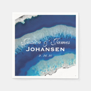 Serviette Jetable Mariage bleu de la marine Monogramme Date   Porte