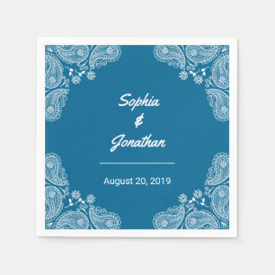 Serviette Jetable Mariage bleu je main tiré Mariage Paisley Napkin