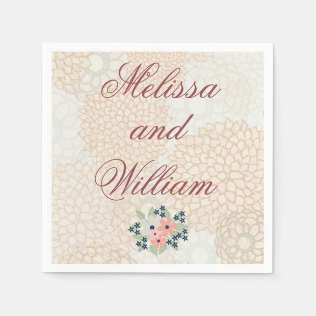 Serviette Jetable Mariage Bourgogne Texte léger Floral (Devant)