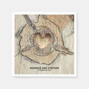 Serviette Jetable Mariage campagnard rustique Wood Heart