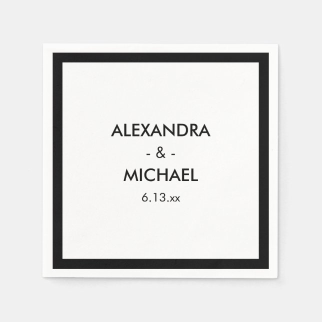 Serviette Jetable Mariage chic français et noir (Devant)