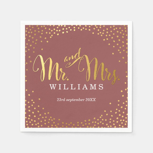 Serviette Jetable MARIAGE CHIC TABLE mini confettis or marsala (Devant)