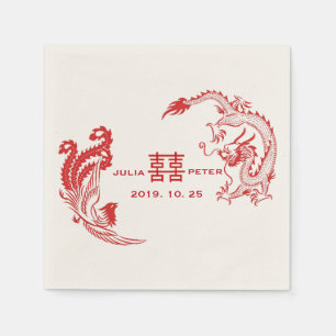 Serviette Jetable Mariage Chinois Personnalisé Dragon-Phénix Moderne