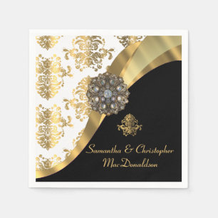 Serviette Jetable Mariage damassé traditionnelle blanche, noire et o