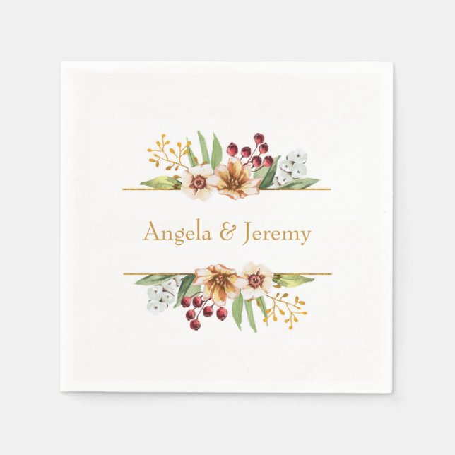 Serviette Jetable Mariage d'aquarelle Fleur sauvage d'automne (Devant)