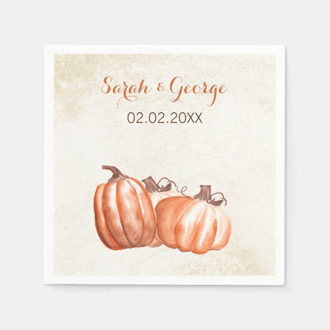 Serviette Jetable mariage de automne citrouille aquarelle (Devant)