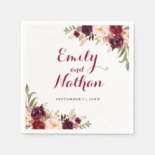 Serviette Jetable Mariage de automne floral rouge de Bourgogne Napki