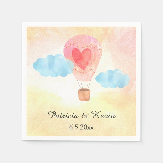 Serviette Jetable Mariage de ballon à air chaud Aquarelle (Devant)