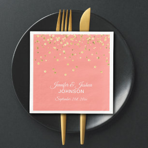 Serviette Jetable Mariage de Confetti en or Peach CORAL personnalisé
