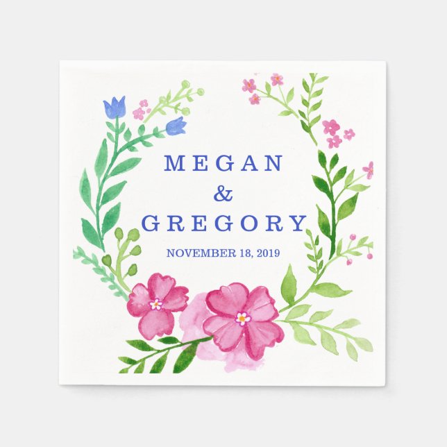 Serviette Jetable Mariage de couronne d'aquarelle (Devant)