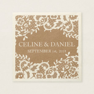 Serviette Jetable Mariage de dentelle rustique du pays