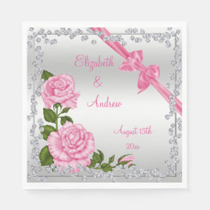Serviette Jetable Mariage de fleurs roses, vaches et diamants