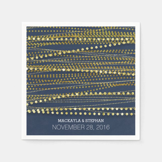 Serviette Jetable Mariage de marine et d'or (Devant)