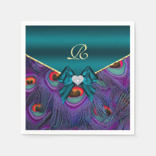 Serviette Jetable Mariage de papier de prune turquoise Peacock