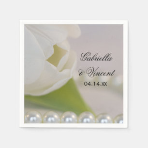 Serviette Jetable Mariage de printemps de la Tulipe blanche et des p
