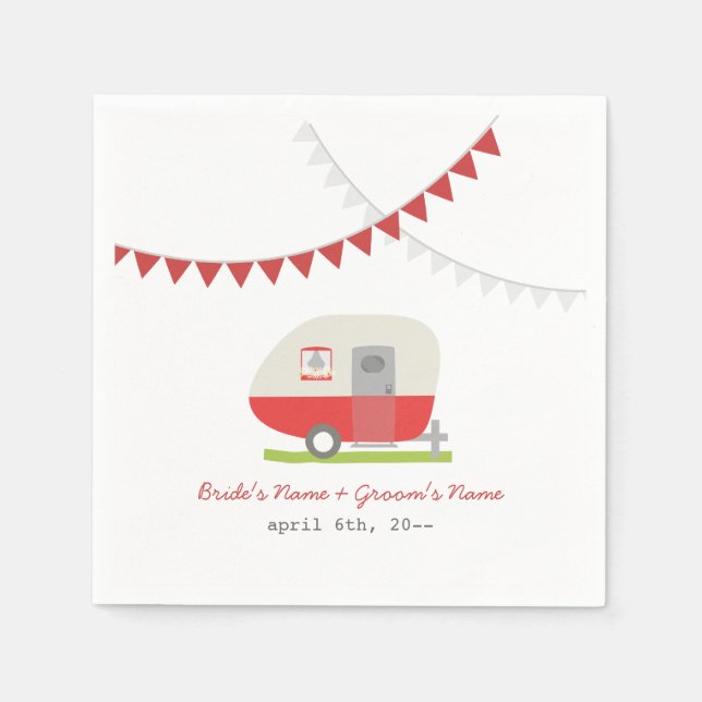 Serviette Jetable Mariage de remorque Red Retro (Devant)