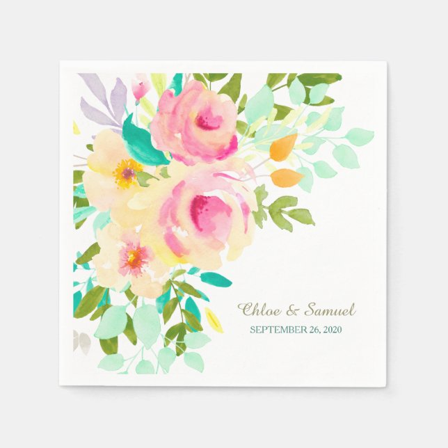 Serviette Jetable Mariage de roses roses de Pêcher (Devant)