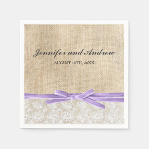 Serviette Jetable Mariage de ruban à dentelle de Burlap rustique