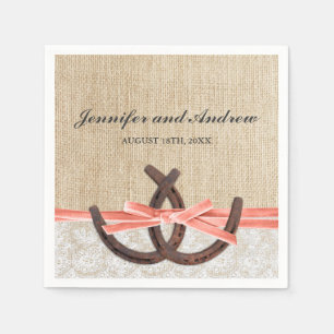 Serviette Jetable Mariage de ruban de corail en dentelle de Burlap r