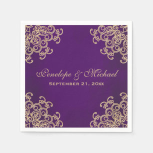 Serviette Jetable Mariage de style indien violet et or