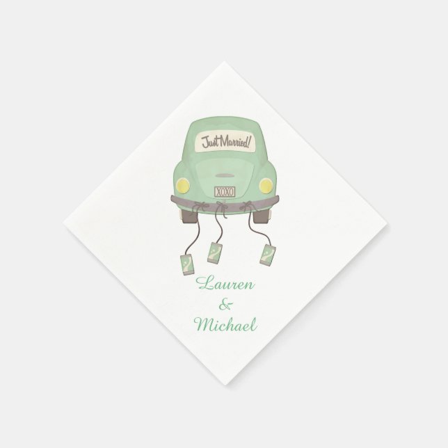 Serviette Jetable Mariage de voiture Lune de miel verte (Coin)