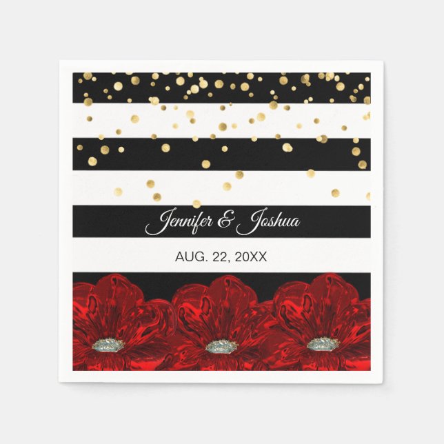 Serviette Jetable Mariage d'or Black White Roses (Devant)