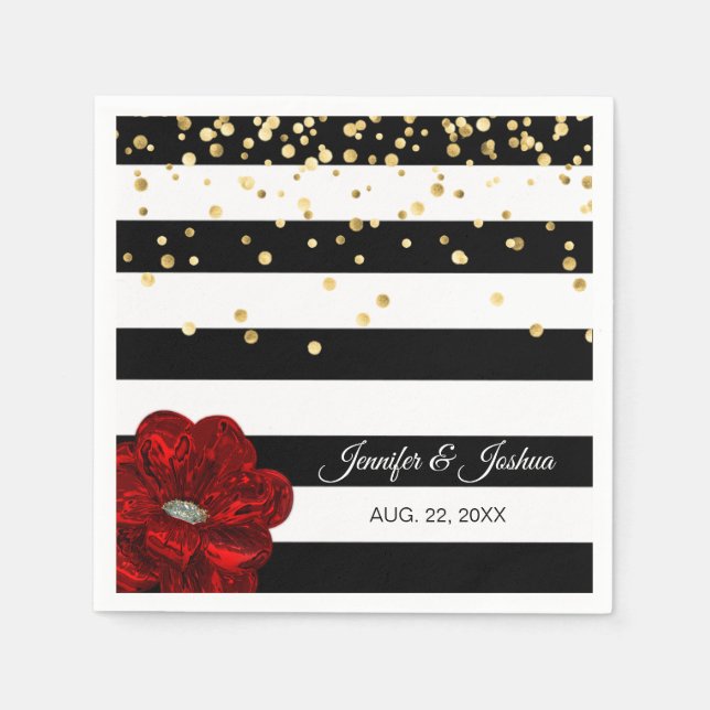 Serviette Jetable Mariage d'or Black White Roses (Devant)