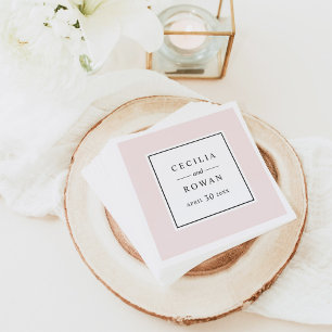 Serviette Jetable Mariage Élégant Monogramme Cadre Rose Pâle