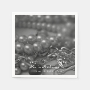 Serviette Jetable Mariage Élégant Perles Noires & Blanches de Style