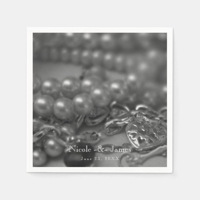 Serviette Jetable Mariage Élégant Perles Noires & Blanches de Style  (Devant)