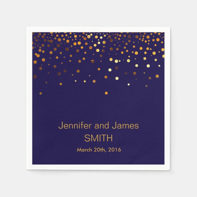 Serviette Jetable Mariage élégant Table Bleu Gold Parties scintillan (Devant)