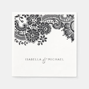 Serviette Jetable Mariage en dentelle vintage noir et blanc