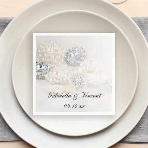 Serviette Jetable Mariage Faux Diamond et White Peartons
