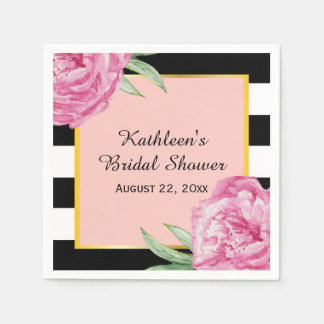 Serviette Jetable Mariage flamme florale noir rayures