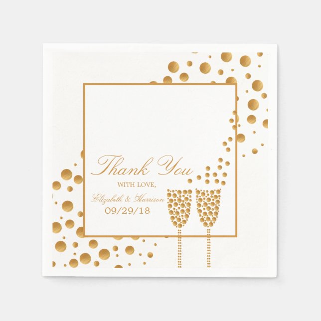 Serviette Jetable Mariage Gold Champagne Bubbles (Devant)