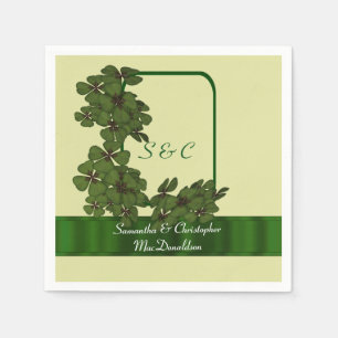 Serviette Jetable Mariage irlandais vert, crème et shamrock