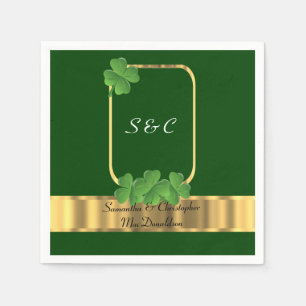 Serviette Jetable Mariage irlandais vert, or et shamrock