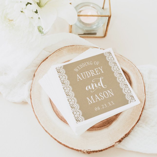 Serviette Jetable Mariage Kraft Rustique et Broderie Initiale (Créateur téléchargé)