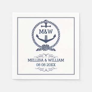 Serviette Jetable Mariage marin bleu et blanc noeud d'Ancre nautiqu