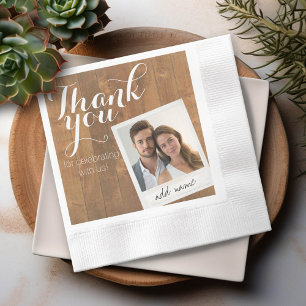 Serviette Jetable Mariage Merci Cadre Photo et Bois Rustique