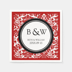 Serviette Jetable Mariage Monogramme personnalisé Napkin noir rouge 