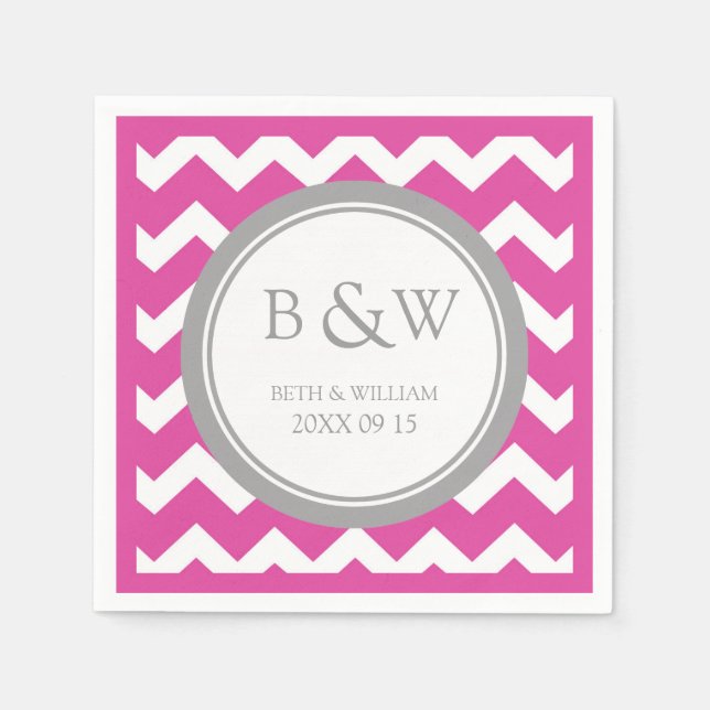 Serviette Jetable Mariage Monogramme personnalisé Napkin rose Grey C (Devant)