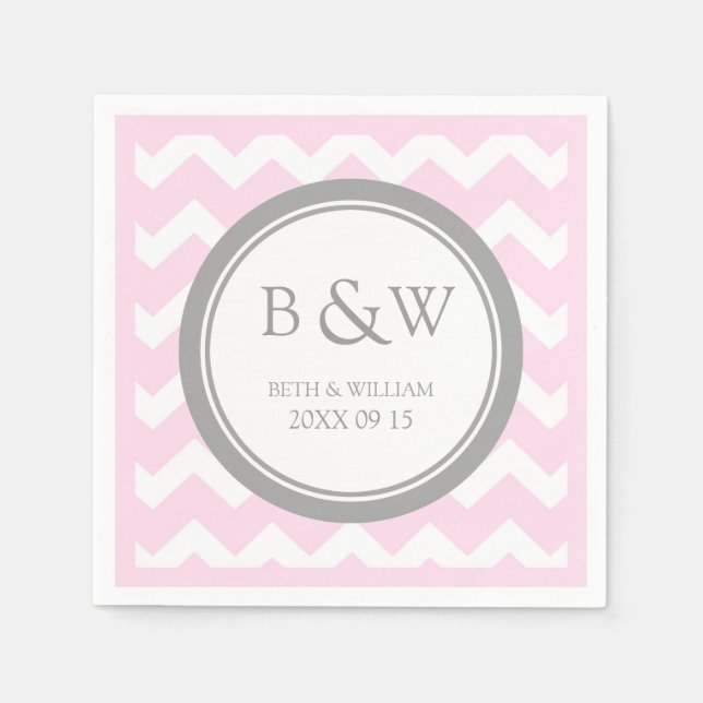 Serviette Jetable Mariage Monogramme personnalisé Napkin rose Grey C (Devant)